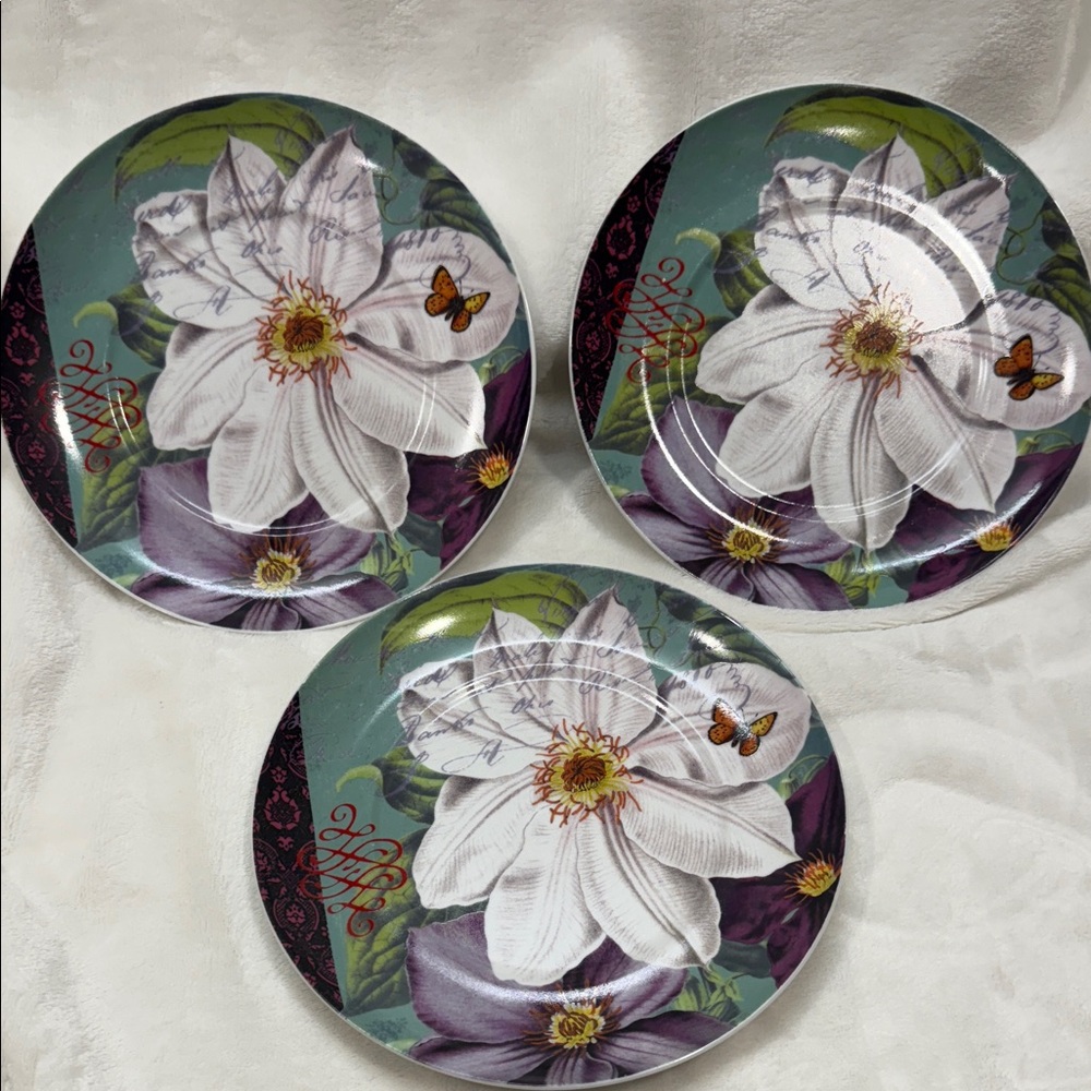 Waechtersbach White Clematis Floral Plates - White and Purple- Set of 3